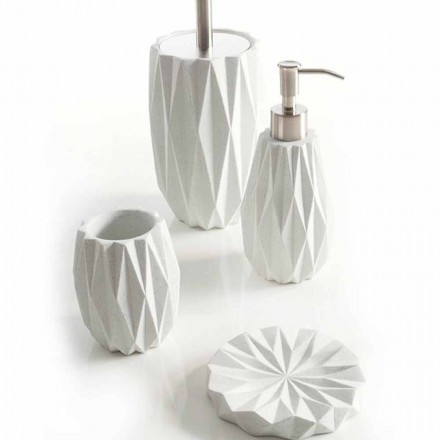Set accessori moderni da bagno da appoggio in resina bianca Levice Viadurini