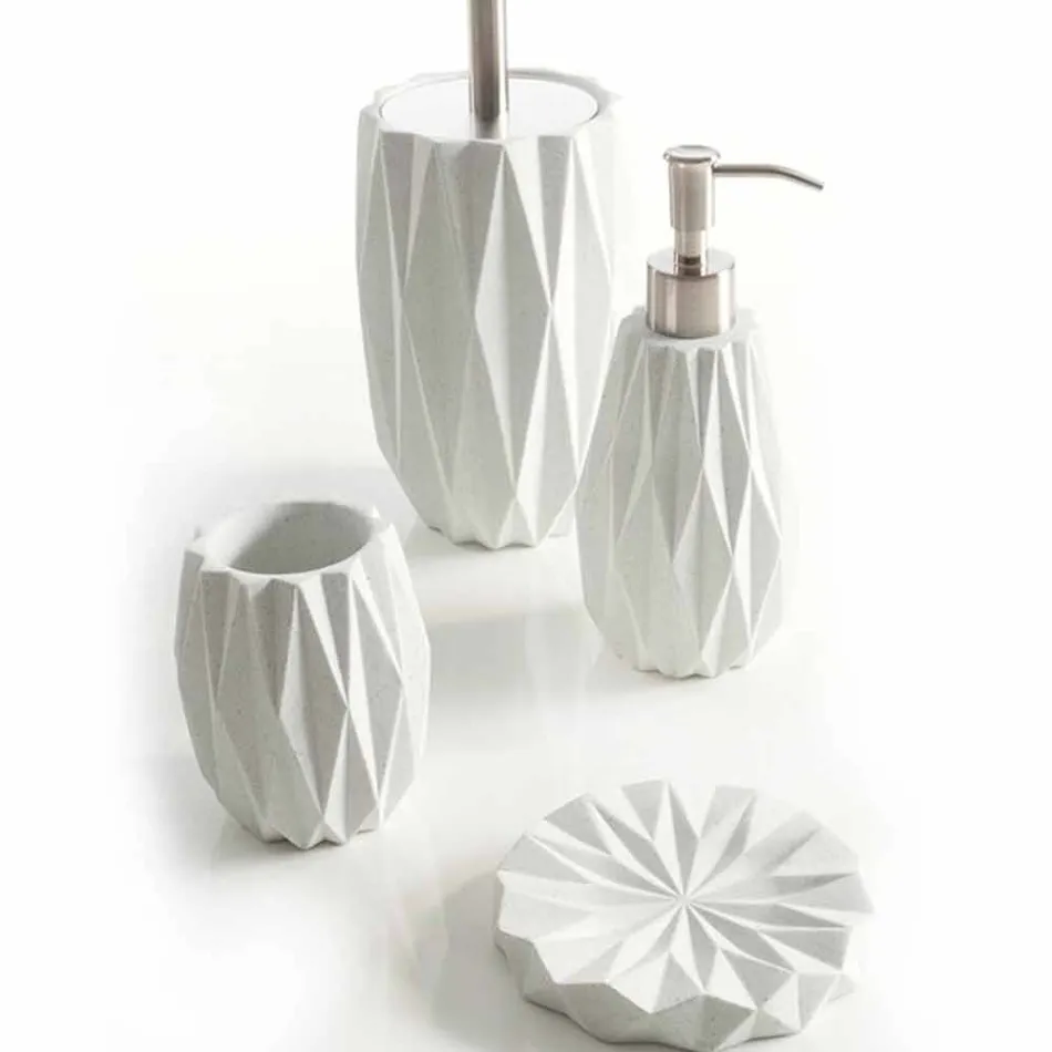 Set accessori moderni da bagno da appoggio in resina bianca Levice Viadurini