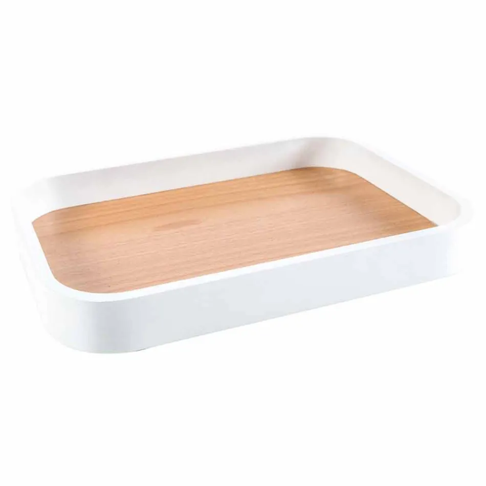 Set accessori moderni per bagno in ceramica e legno Carsoli Viadurini