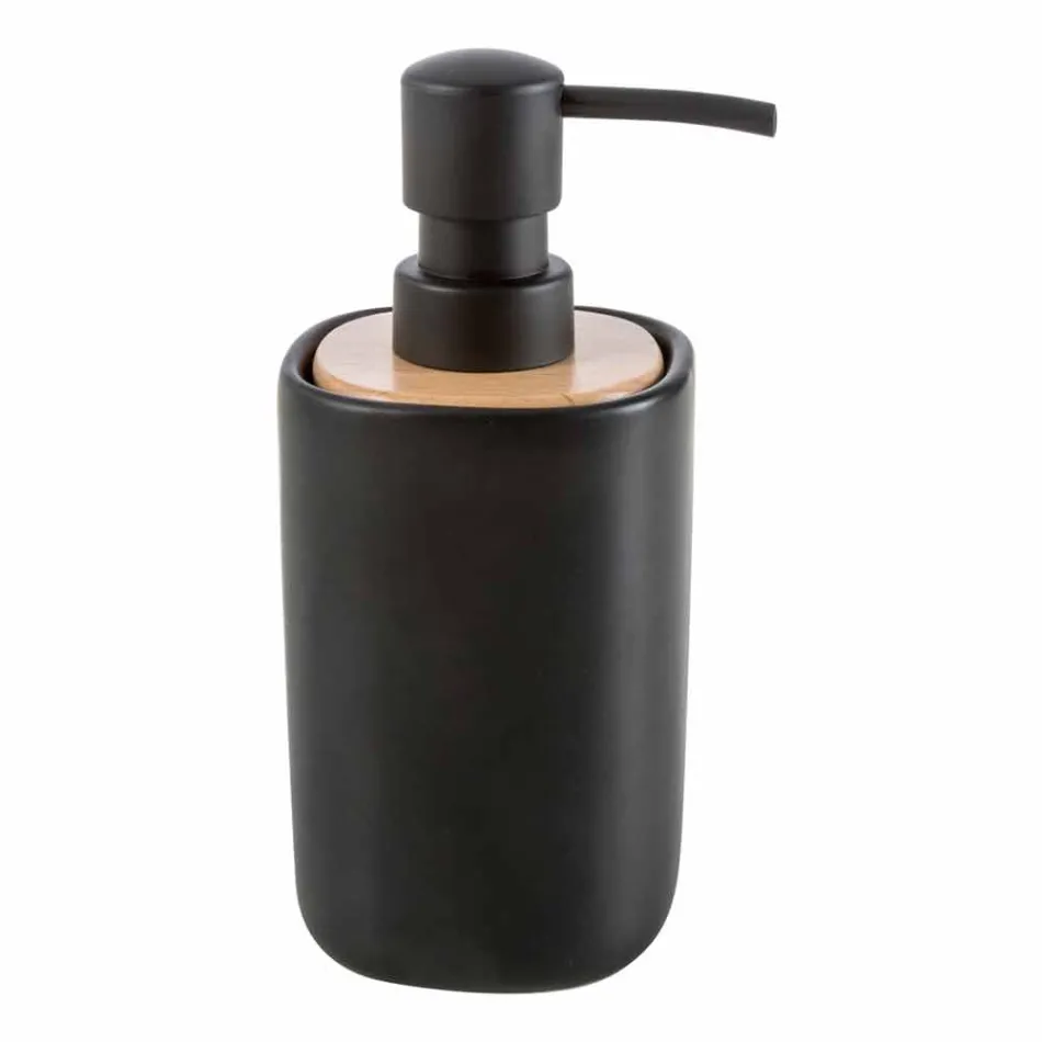 Set accessori moderni per bagno in ceramica e legno Carsoli Viadurini