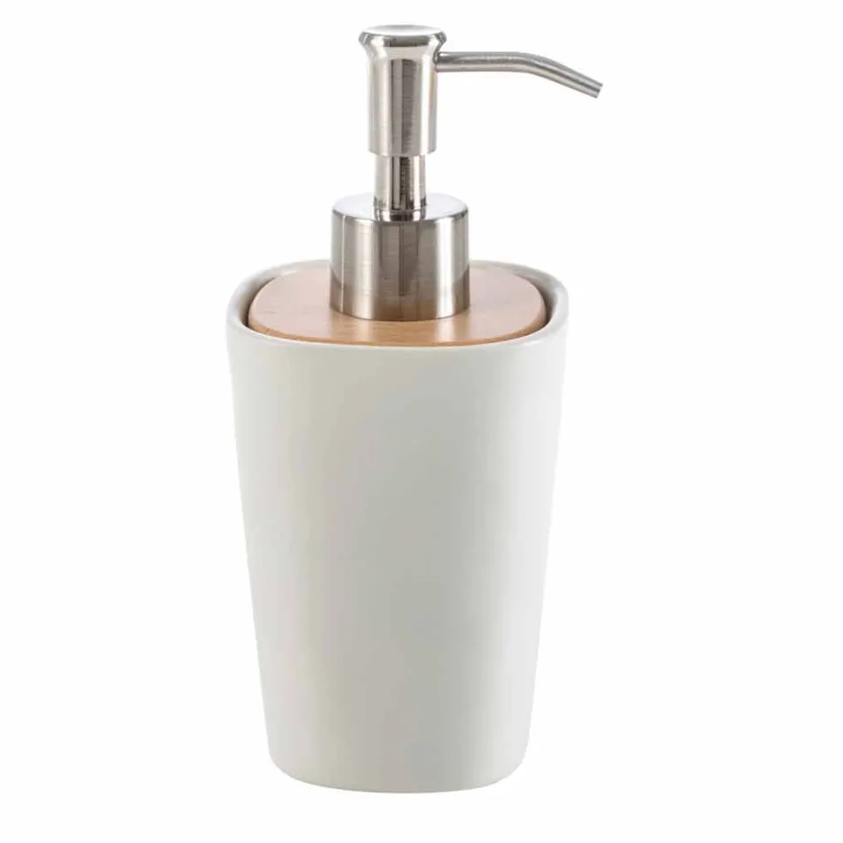 Set accessori moderni per bagno in ceramica e legno Carsoli Viadurini