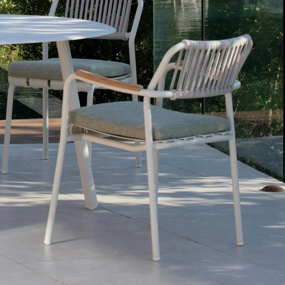 Set di 2 Poltrone da Giardino in Alluminio e Schienale in Corda - Risplendente Viadurini