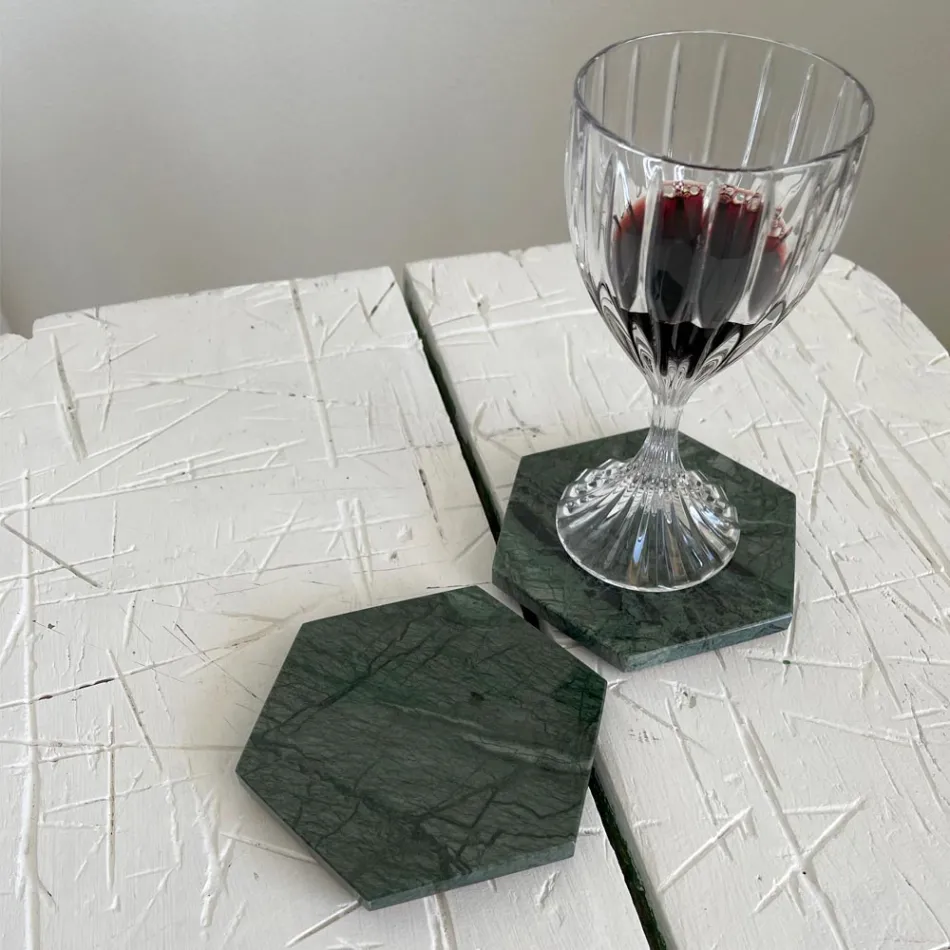 Set di 2 Sottobicchieri Esagonali in Marmo con Sughero Made in Italy - Narita Viadurini