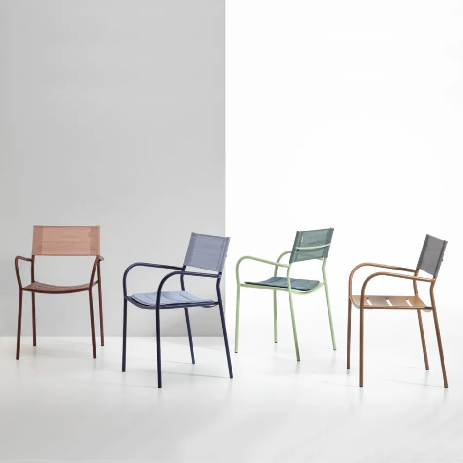 Set di 4 Sedie da Giardino in Metallo Zincato e Batyline - Prestigio Viadurini