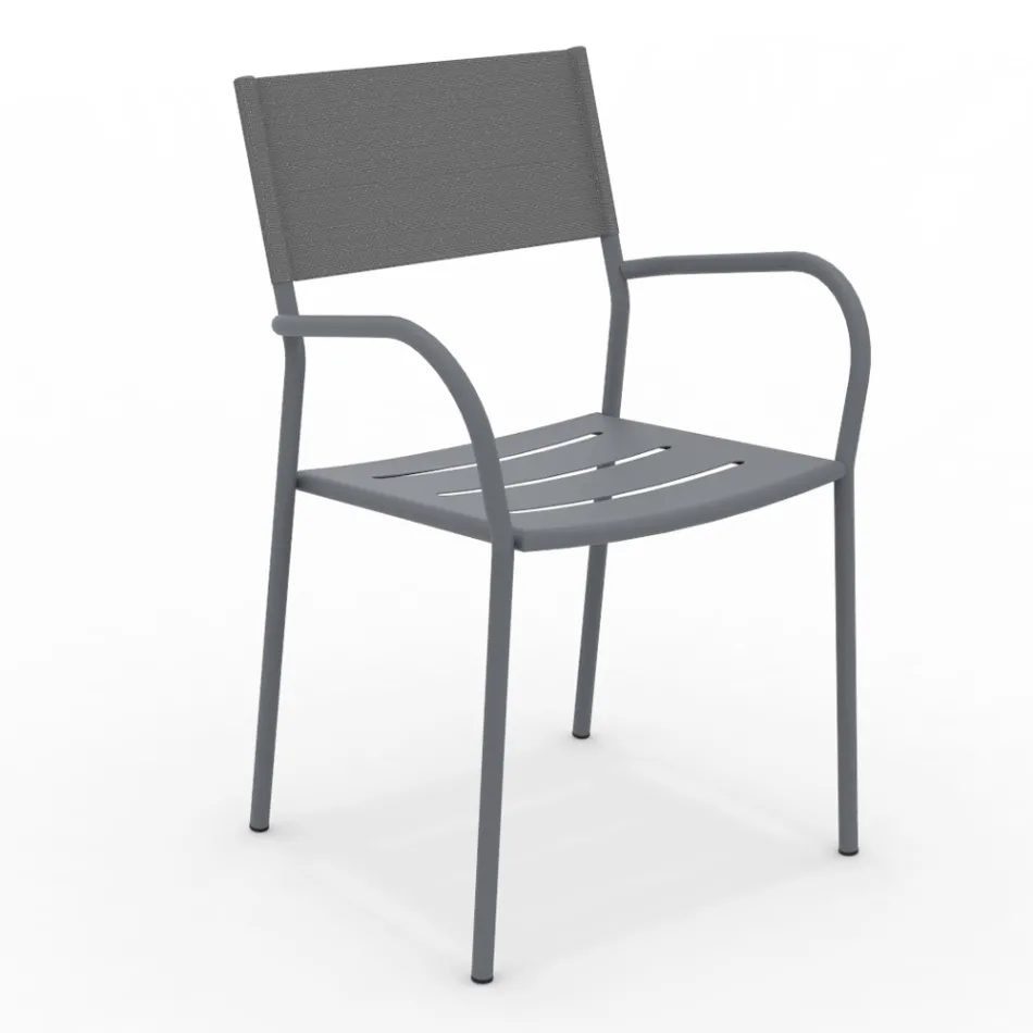Set di 4 Sedie da Giardino in Metallo Zincato e Batyline - Prestigio Viadurini