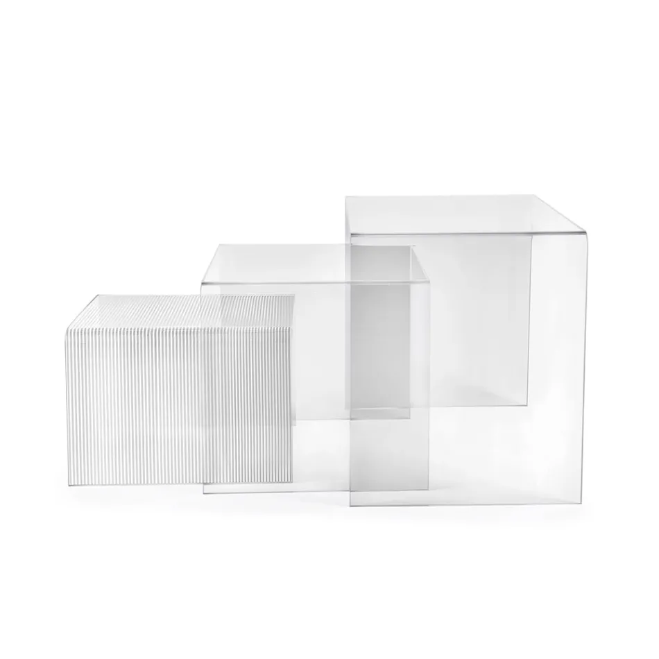 Set di Tre Tavolini Sovrapponibili in Plexiglass Made in Italy - Leandro Viadurini