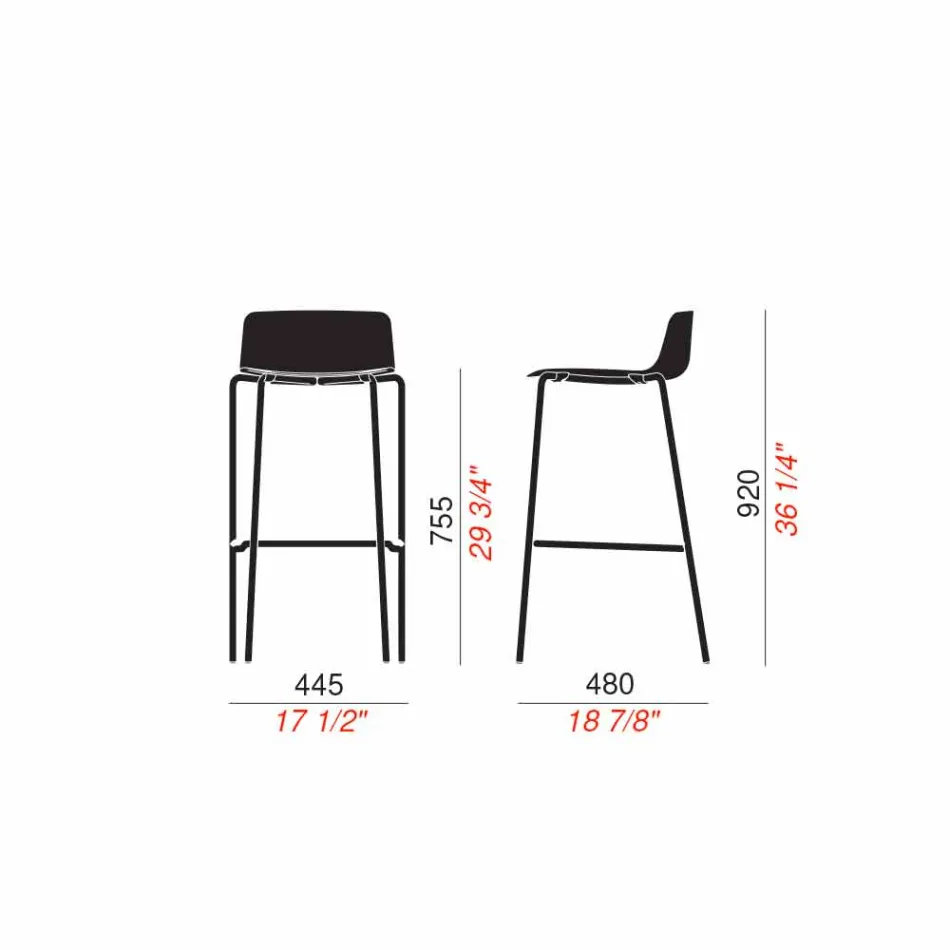 Sgabello Alto, 2 Pezzi, in Metallo e Polipropilene Made in Italy - Christabel Viadurini
