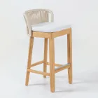 Sgabello Alto da Bar Realizzato in Teak Naturale con Cuscino - Sponda Viadurini