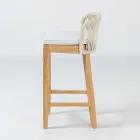 Sgabello Alto da Bar Realizzato in Teak Naturale con Cuscino - Sponda Viadurini