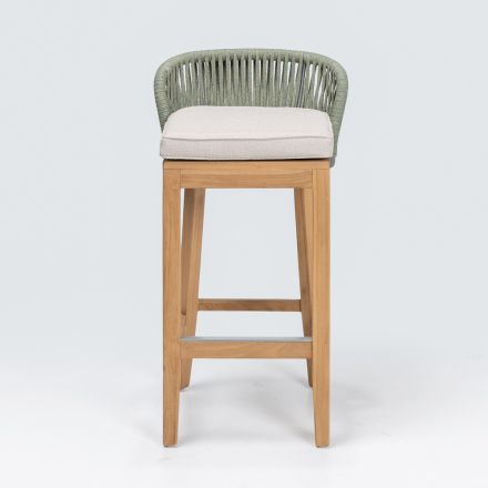 Sgabello Alto da Bar Realizzato in Teak Naturale con Cuscino - Sponda Viadurini