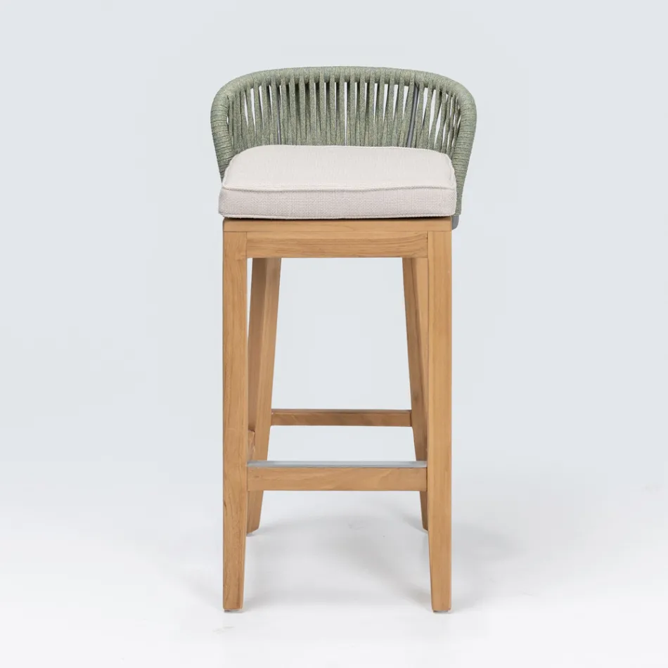 Sgabello Alto da Bar Realizzato in Teak Naturale con Cuscino - Sponda Viadurini