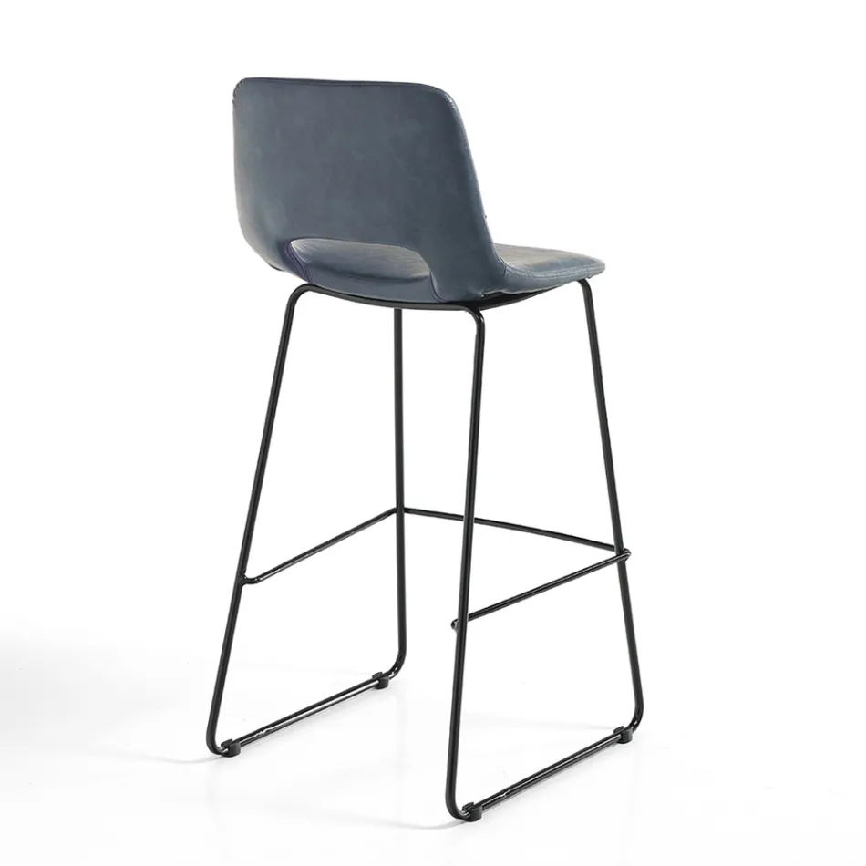 Sgabello Alto da Cucina in Pelle Sintetica e Metallo Nero 2 Pezzi - Yuri Viadurini