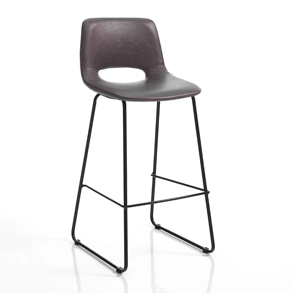 Sgabello Alto da Cucina in Pelle Sintetica e Metallo Nero 2 Pezzi - Yuri Viadurini