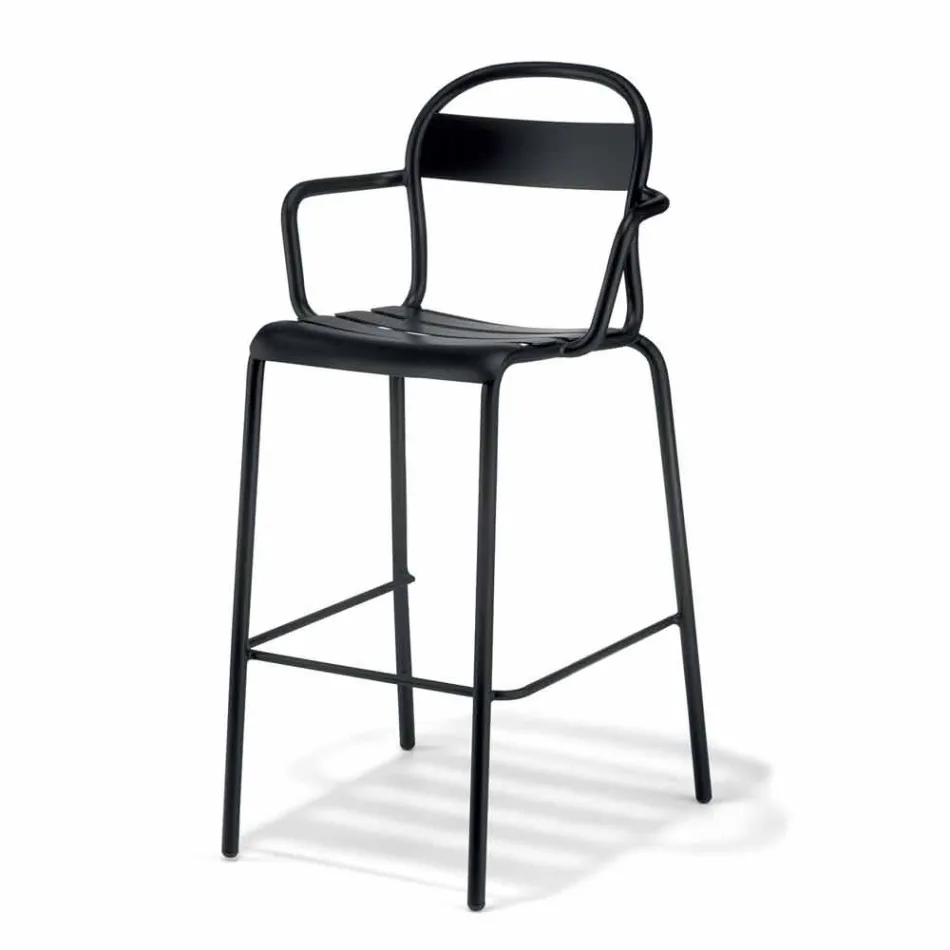 Sgabello Alto in Alluminio da Esterno con Braccioli Made in Italy - Selima Viadurini