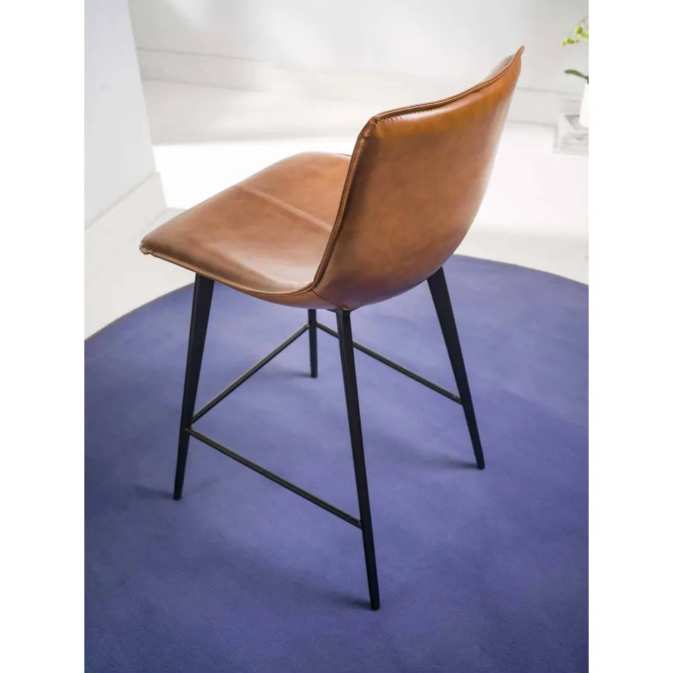 Sgabello Base 4 Gambe, H 65 in Ecopelle Effetto Cuoio - Ovidio Viadurini
