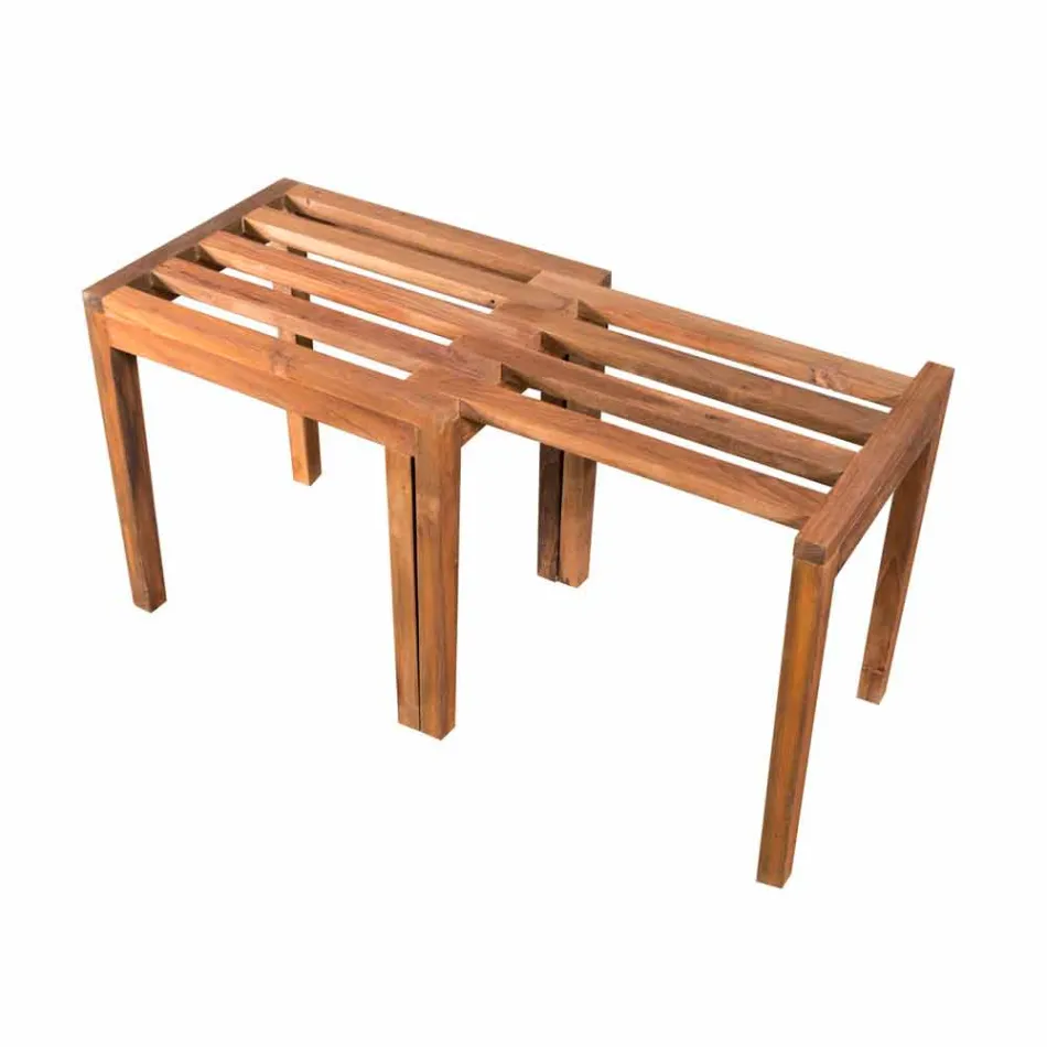 Sgabello Basso Allungabile in Legno di Teak Finitura Naturale - Pomino Viadurini