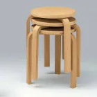Sgabello Basso Impilabile in Legno di Faggio Naturale Made in Italy - Cassiopea Viadurini