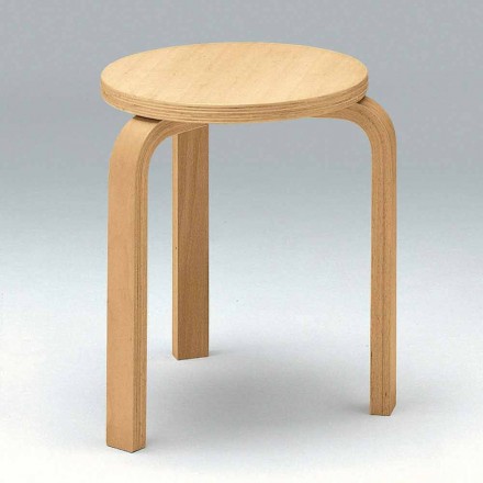 Sgabello Basso Impilabile in Legno di Faggio Naturale Made in Italy - Cassiopea Viadurini