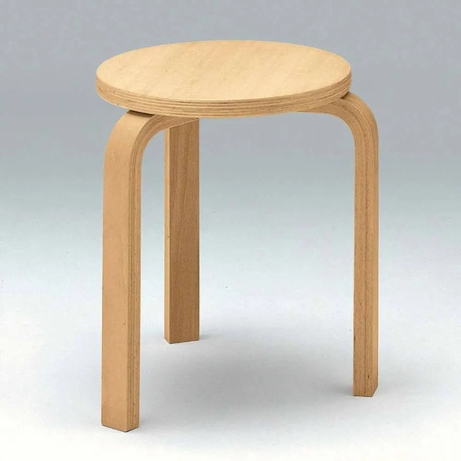 Sgabello Basso Impilabile in Legno di Faggio Naturale Made in Italy - Cassiopea Viadurini