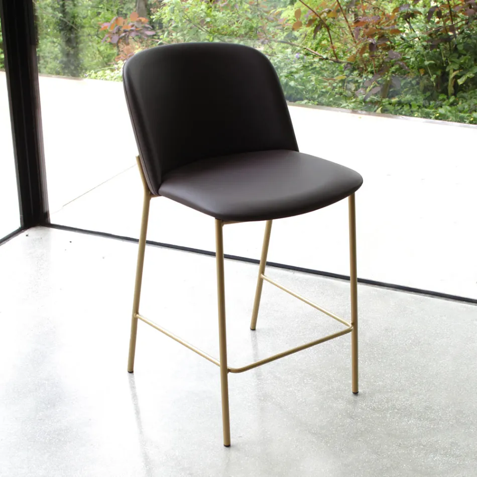 Sgabello con Base in Metallo e Seduta in Ecopelle Made in Italy - Edera Viadurini