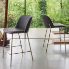 Sgabello con Base in Metallo e Seduta in Ecopelle Made in Italy - Edera Viadurini