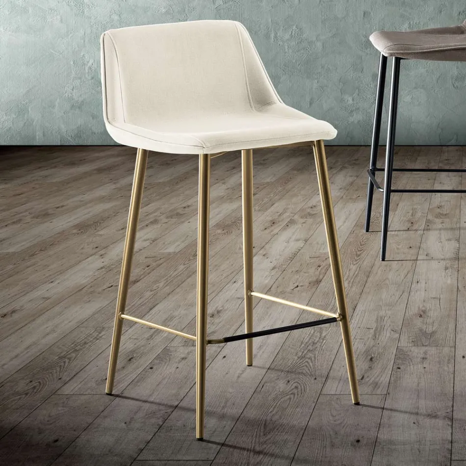 Sgabello con Gambe in Metallo e Seduta Monoscocca in Tessuto Made in Italy - Hinata Viadurini