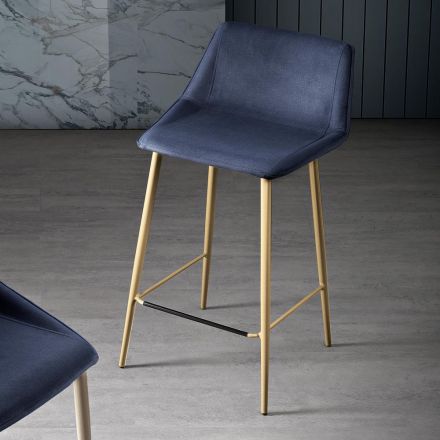 Sgabello con Gambe in Metallo e Seduta Monoscocca in Tessuto Made in Italy - Hinata Viadurini