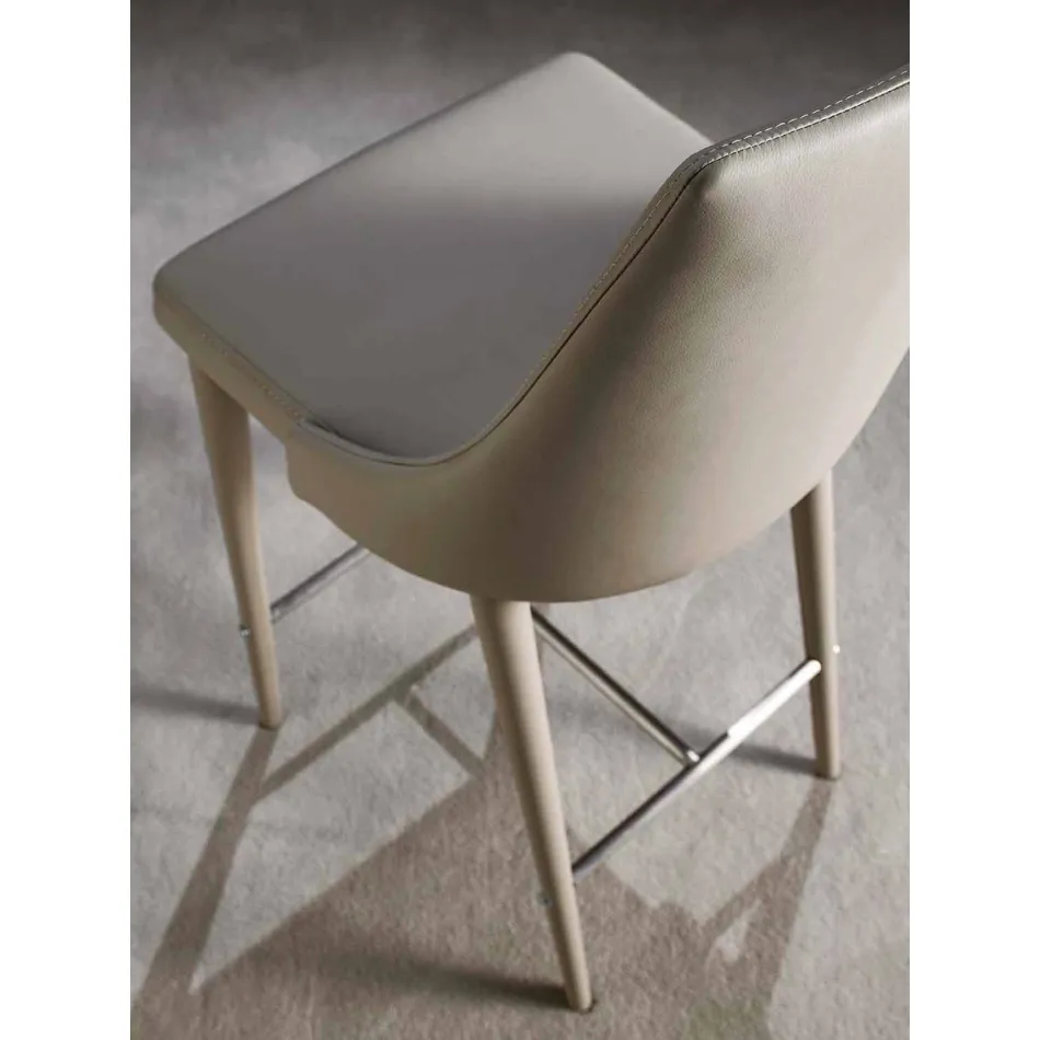 Sgabello con Schienale, Base in Metallo di Design - Berenice Viadurini