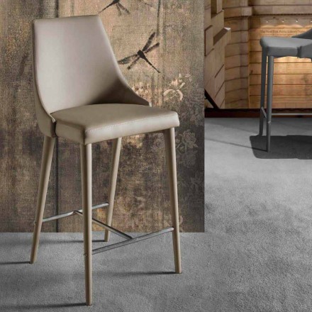 Sgabello con Schienale, Base in Metallo di Design - Berenice Viadurini