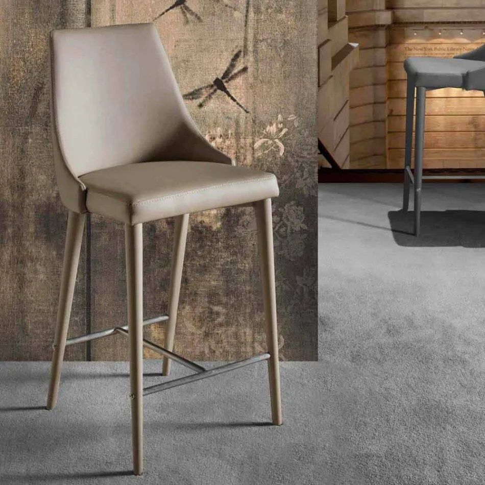 Sgabello con Schienale, Base in Metallo di Design - Berenice Viadurini