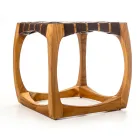 Sgabello da Bagno di Design Realizzato in Teak con Seduta Intrecciata - Yucca Viadurini