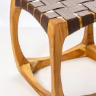 Sgabello da Bagno di Design Realizzato in Teak con Seduta Intrecciata - Yucca Viadurini