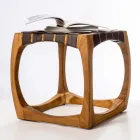 Sgabello da Bagno di Design Realizzato in Teak con Seduta Intrecciata - Yucca Viadurini