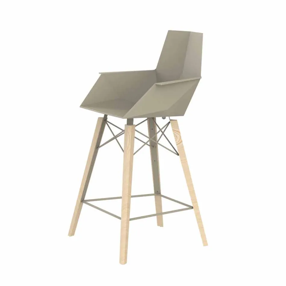 Sgabello da Cucina con Braccioli in Legno e Plastica - Faz Wood by Vondom Viadurini
