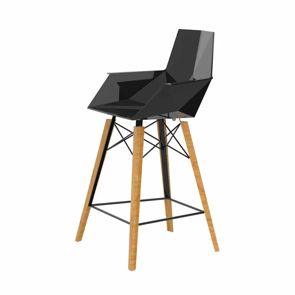 Sgabello da Cucina con Braccioli in Legno e Plastica - Faz Wood by Vondom Viadurini