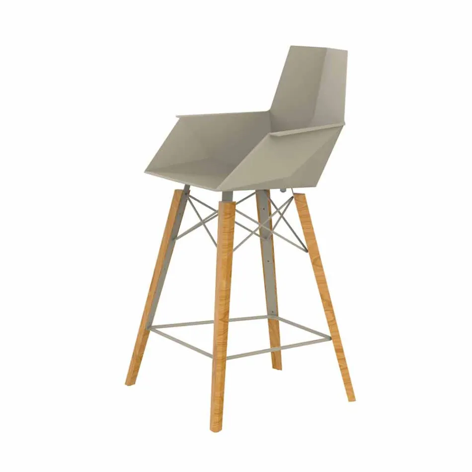 Sgabello da Cucina con Braccioli in Legno e Plastica - Faz Wood by Vondom Viadurini