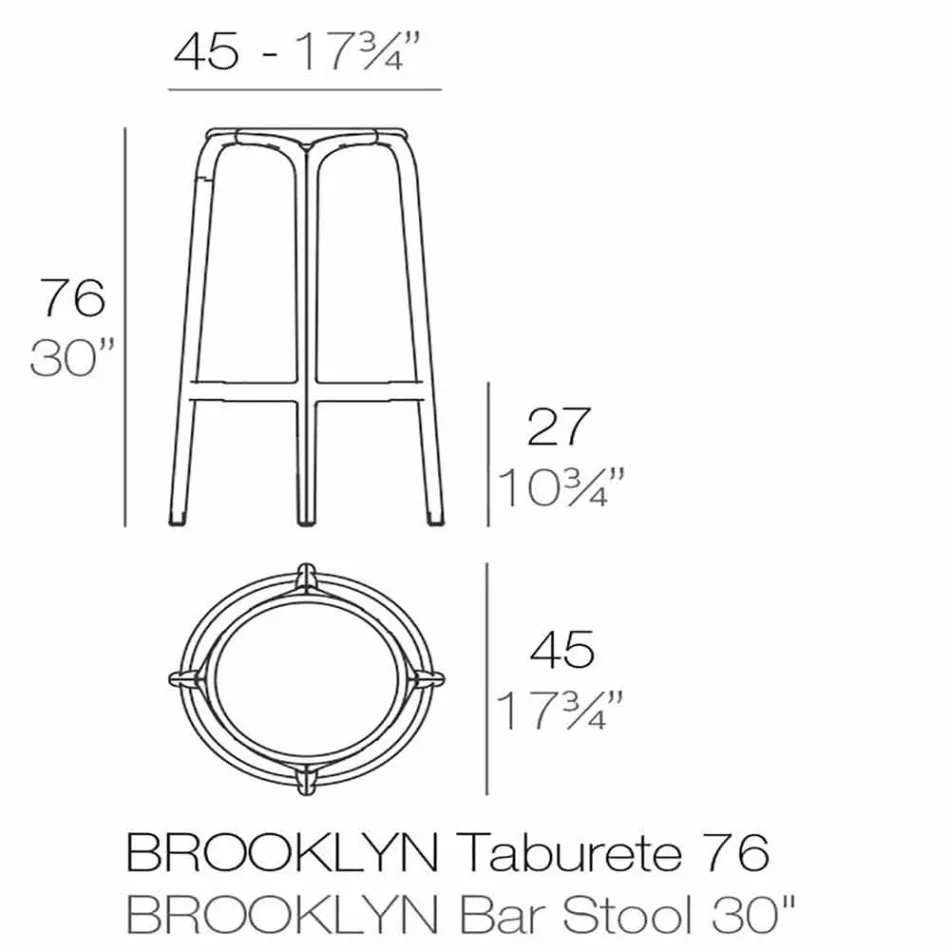 Sgabello da esterno Brooklyn by Vondom in polipropilene, H 76 cm Viadurini