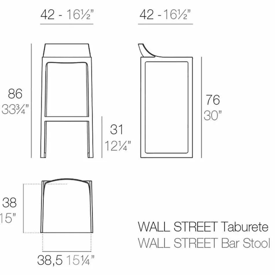 Sgabello da esterno Wall Street Vondom, polipropilene e fibra di vetro Viadurini