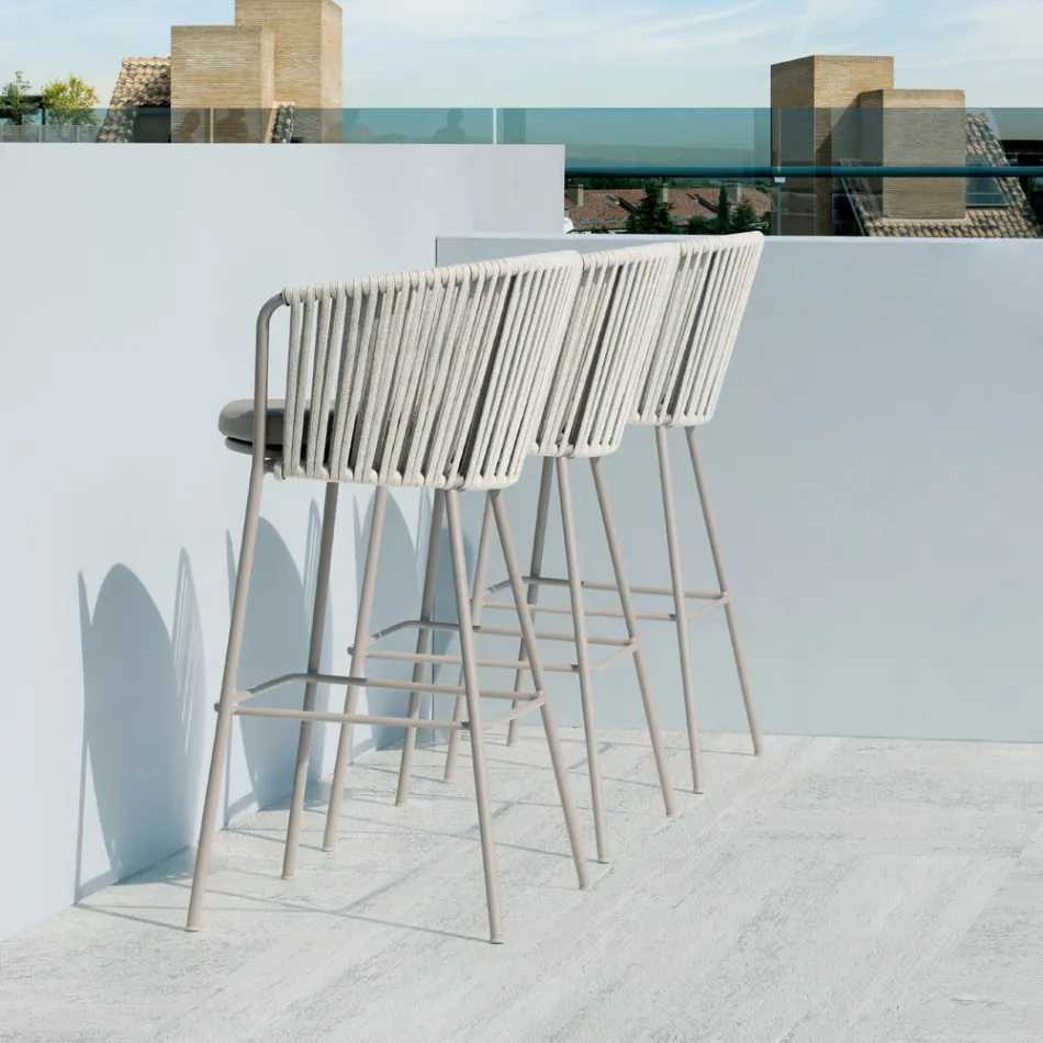 Sgabello da Giardino in Acciaio Inox e Schienale in Corda - Luxura Viadurini