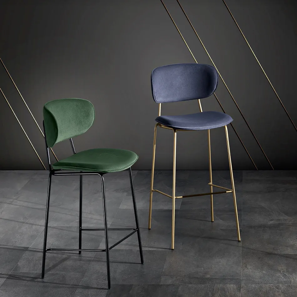 Sgabello da Pranzo in Tessuto di 2 Diverse Finiture Made in Italy - Sanemi Viadurini