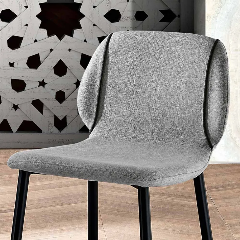 Sgabello da Salotto Design in Tessuto con Bordino e Metallo Antracite - Scarat Viadurini