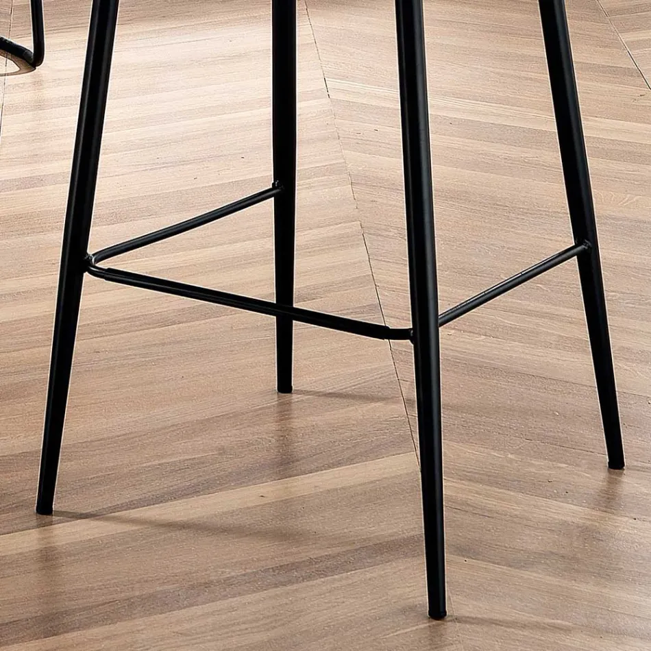 Sgabello da Salotto Design in Tessuto con Bordino e Metallo Antracite - Scarat Viadurini