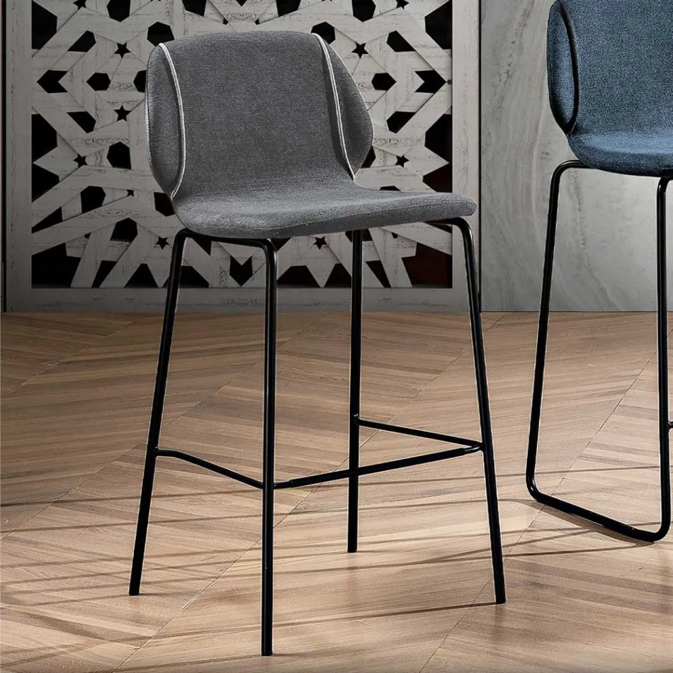Sgabello da Soggiorno Design Moderno Elegante in Tessuto con Bordino - Scarat Viadurini