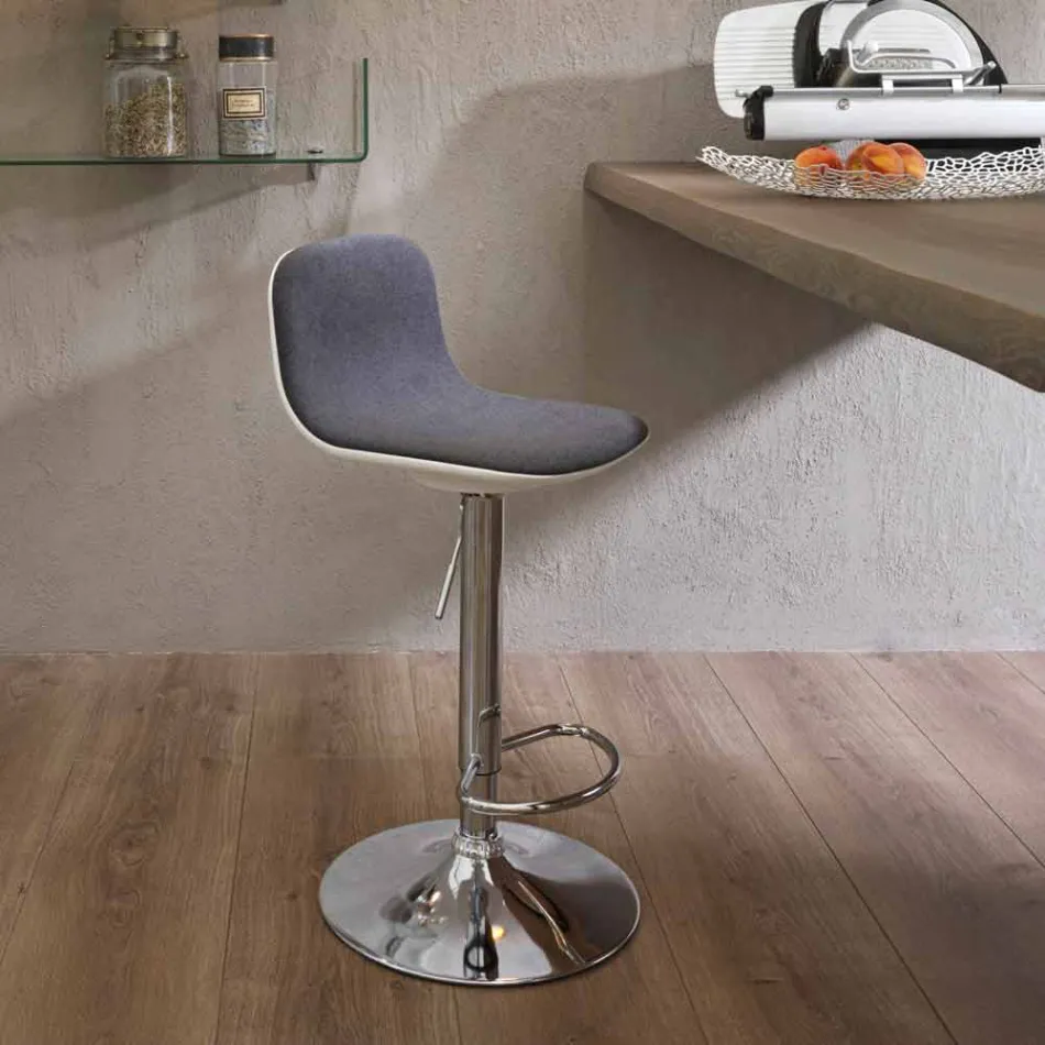 Sgabello Design con Alzata a Gas in Tessuto e Metallo Cromato, 2 Pezzi - Cromo Viadurini
