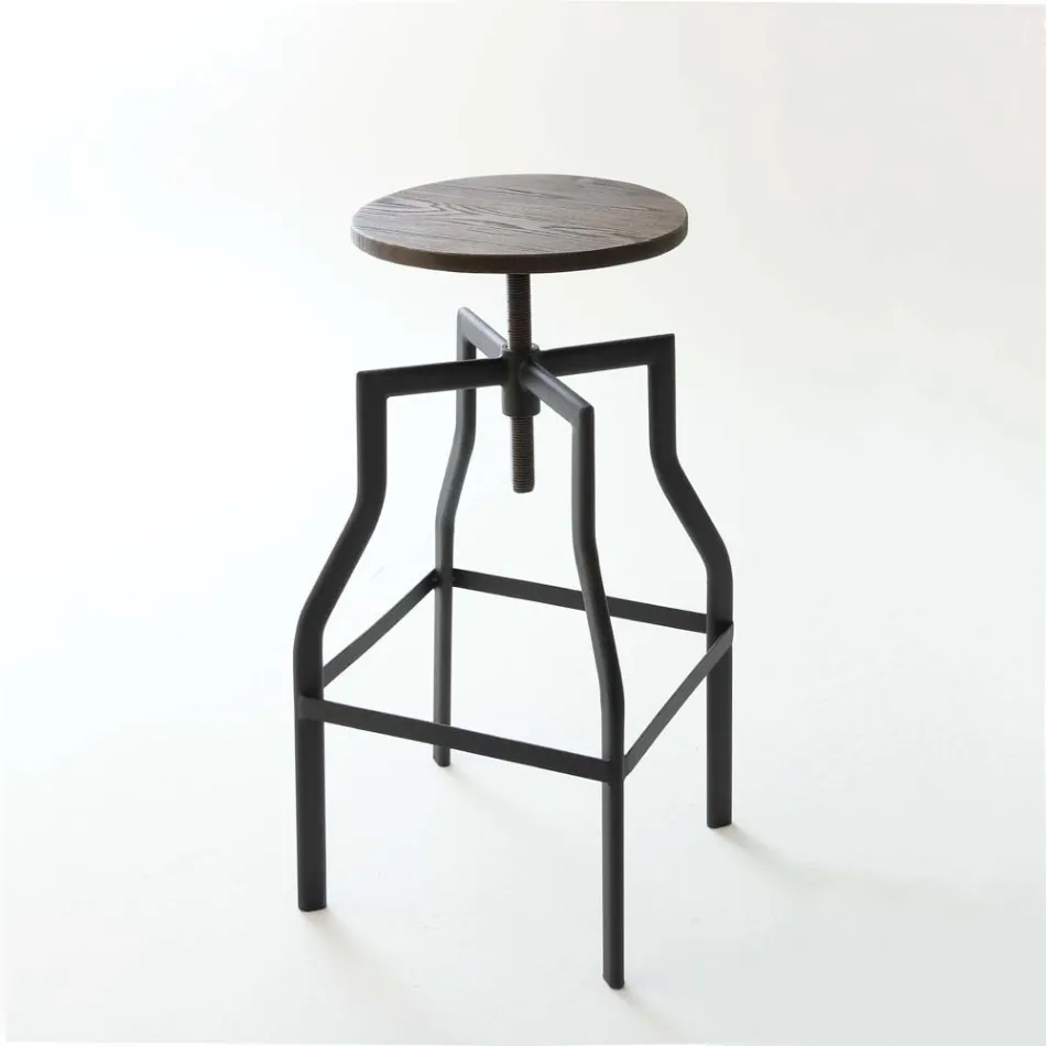 Sgabello design moderno in metallo e legno regolabile Livorno1 Viadurini