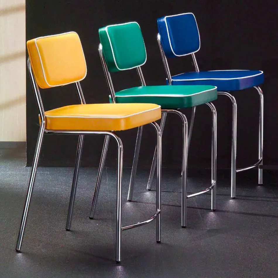 Sgabello di design anni 50 in ecopelle graffiti Unica Viadurini