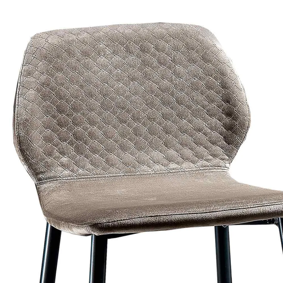Sgabello Elegante in Velluto Colorato Trapuntato e Metallo Antracite - Scarat Viadurini