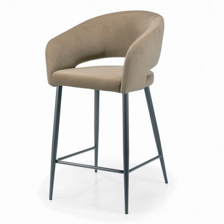 Sgabello Fisso con Seduta in Velluto e Base in Acciaio Made in Italy - Alassio Viadurini