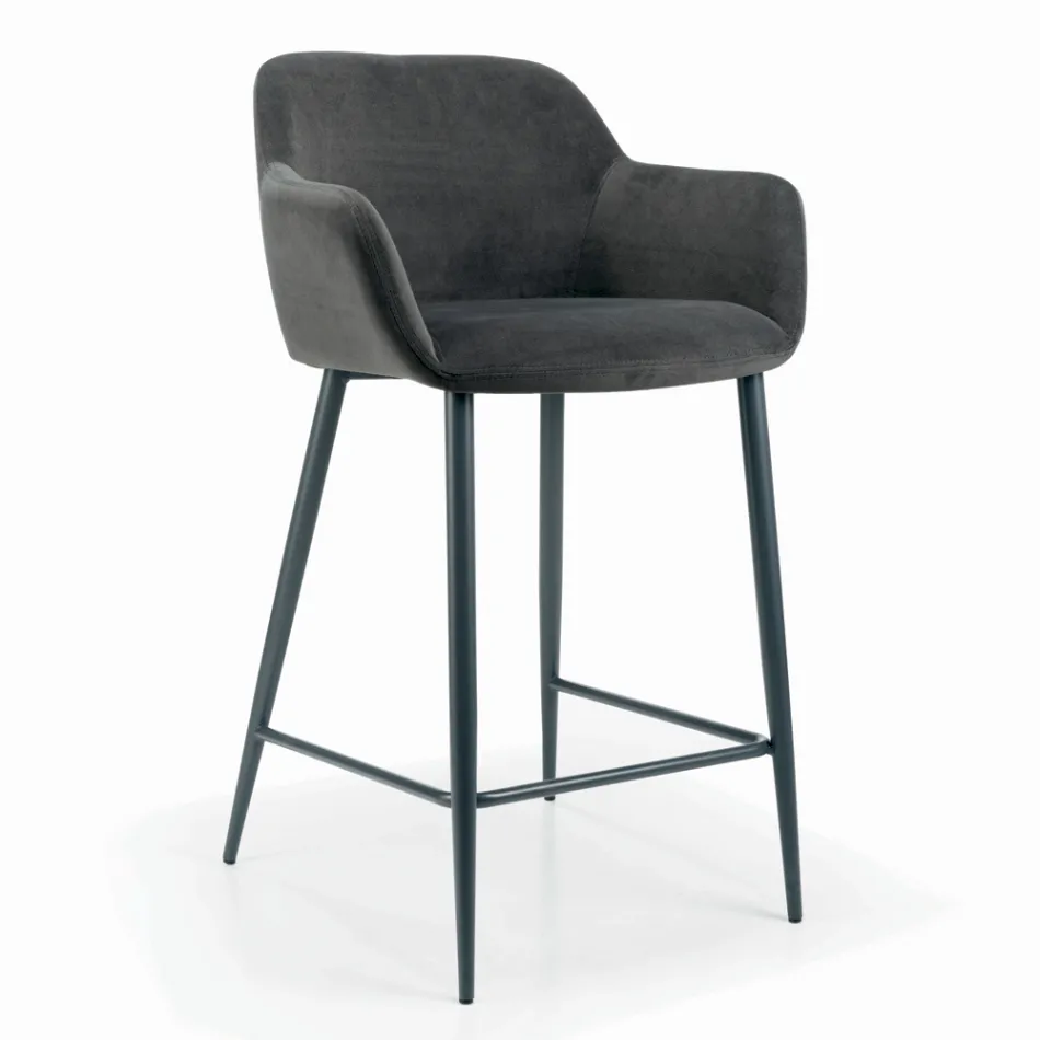 Sgabello Fisso con Seduta Rivestita e Base in Acciaio Made in Italy - Arona Viadurini