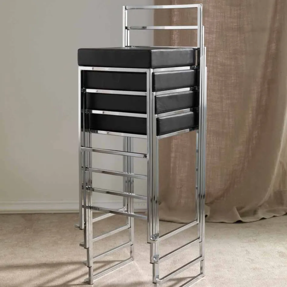 Sgabello Fisso in Ecopelle, Design Moderno H 65 cm- Alina Viadurini